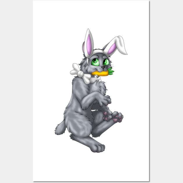 Bobtail BunnyCat: Blue (White) Wall Art by spyroid101